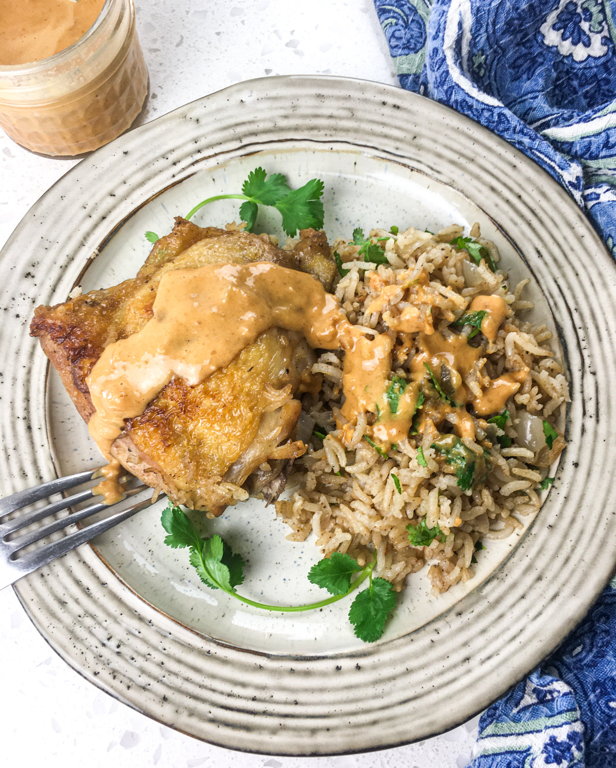 Dutch Oven Chicken & Rice with Spicy Peanut Sauce One Cottage