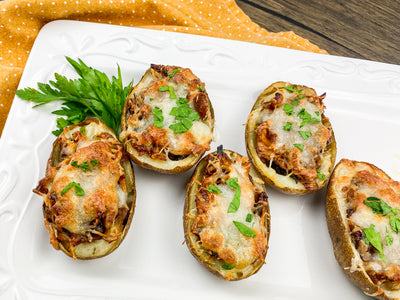 Baked Potato Skins - BBQ Chicken & Caramelized Onions