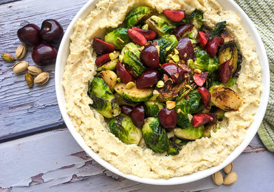 Roasted Apple Cauliflower Mash  with Crispy Brussels Sprouts