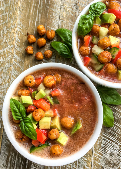 Chilled Gazpacho with Crispy Chickpea “Croutons”