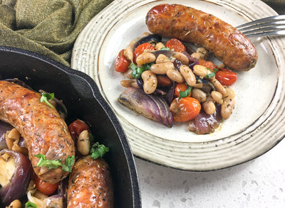 Roasted Italian Sausages with Tomatoes and White Beans