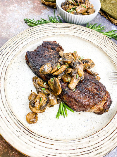 Seared Strip Steak with Sautéed Mushrooms