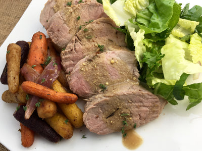 Mustard Pork Loin with Thyme-Roasted Carrots