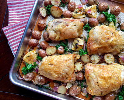 Herb-Roasted Chicken with Red Potatoes & Kale