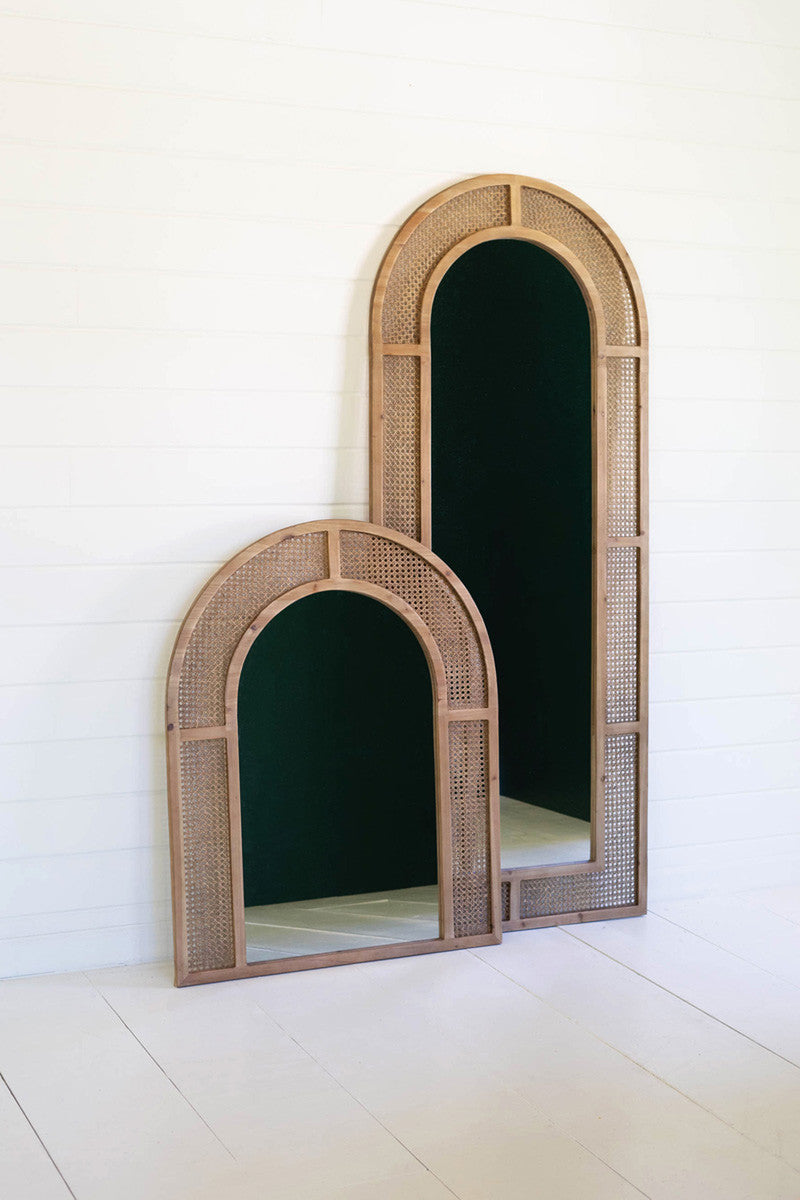WOVEN ARCHED RATTAN FRAMED WALL MIRROR - SMALL