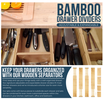JANUARY DEAL: Adjustable Bamboo Drawer Dividers for Deep Drawers