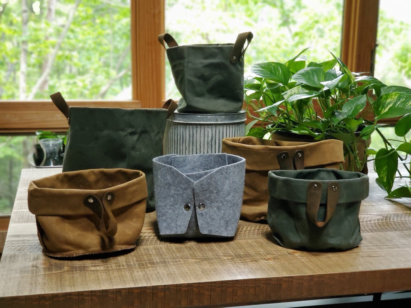 Waxed Canvas Storage Pots