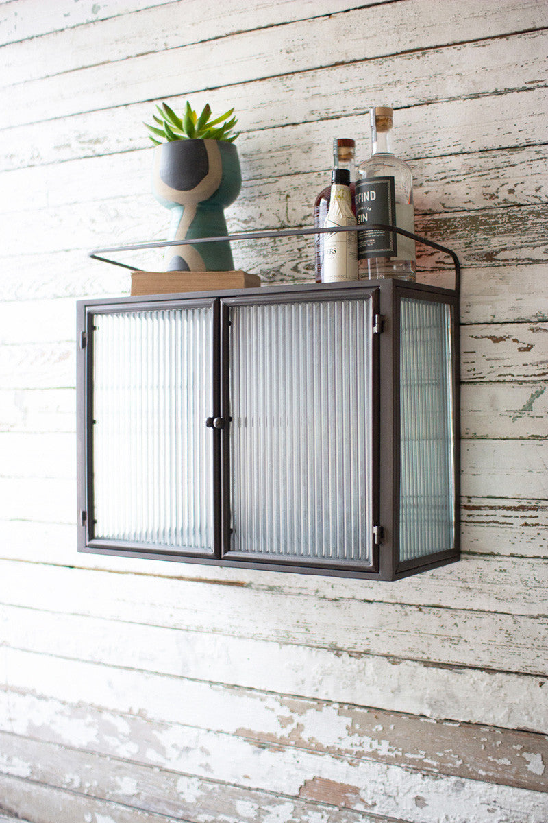 DOUBLE DOOR METAL AND CORRUGATED GLASS WALL CABINET