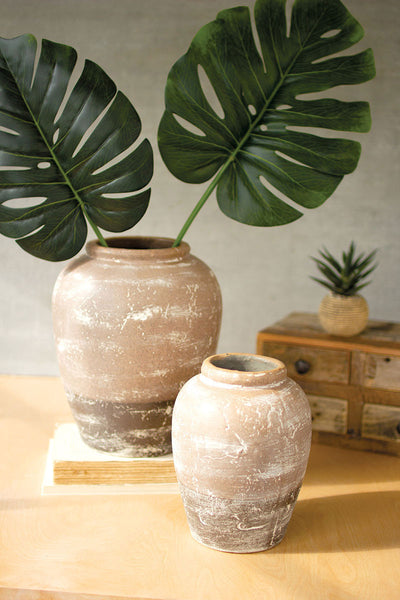 SET OF TWO CERAMIC TWO TONED URNS