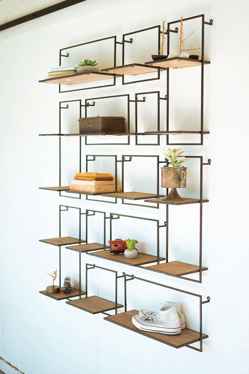Set of 14 Wood and Metal Shelves