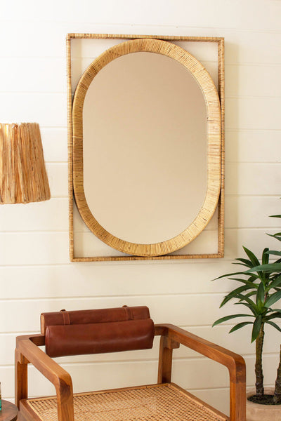 RECTANGLE/OVAL CANE WRAPPED MIRROR