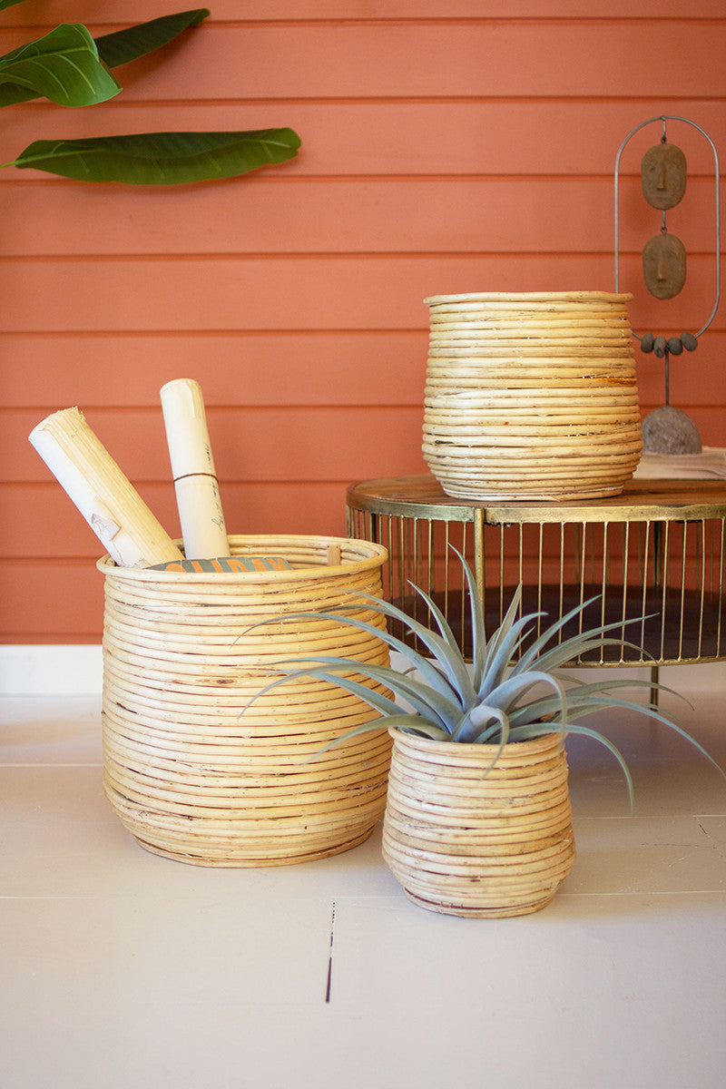 SET OF THREE WOVEN WILLOW PLANTERS