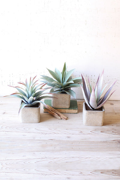 SET OF THREE LARGE ARTIFICIAL SUCCULENTS IN SQUARE POTS