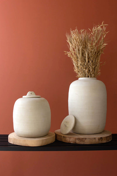 SET OF TWO OFF-WHITE CERAMIC CANISTERS
