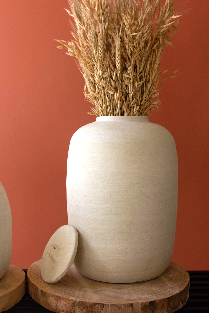 SET OF TWO OFF-WHITE CERAMIC CANISTERS