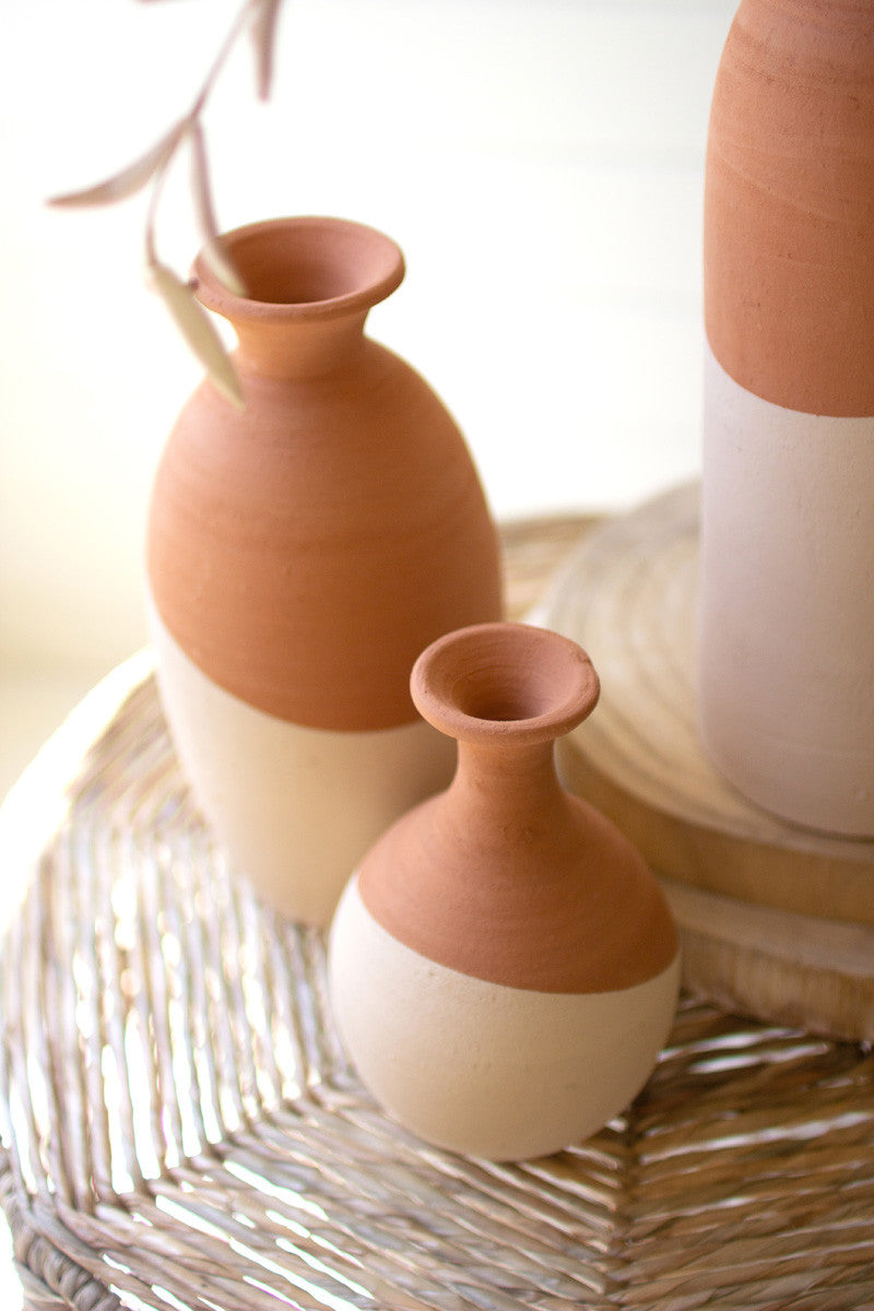 SET OF THREE IVORY DIPPED CLAY VASES