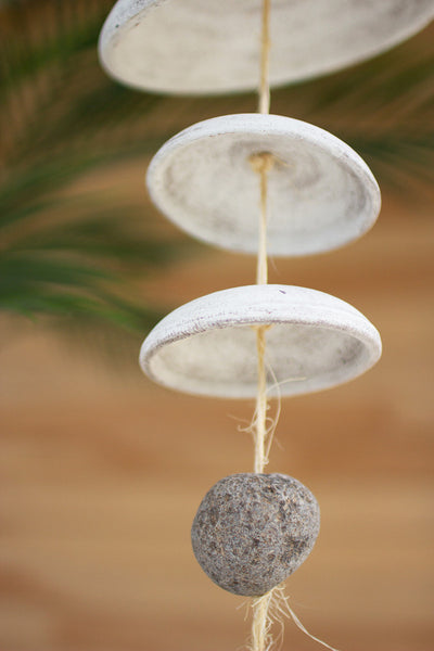CLAY MOON CHIMES WITH RIVER ROCK DETAIL