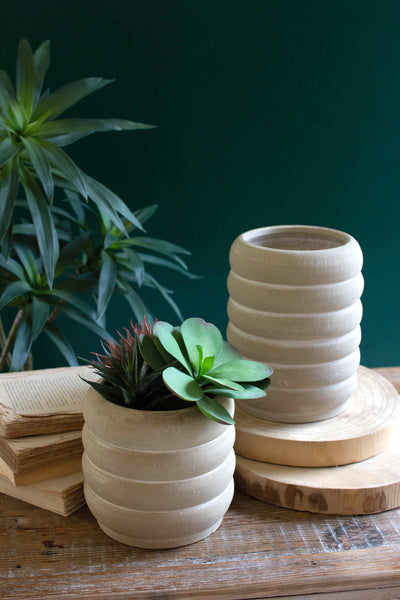 SET OF TWO CLAY STACKED RING POTS