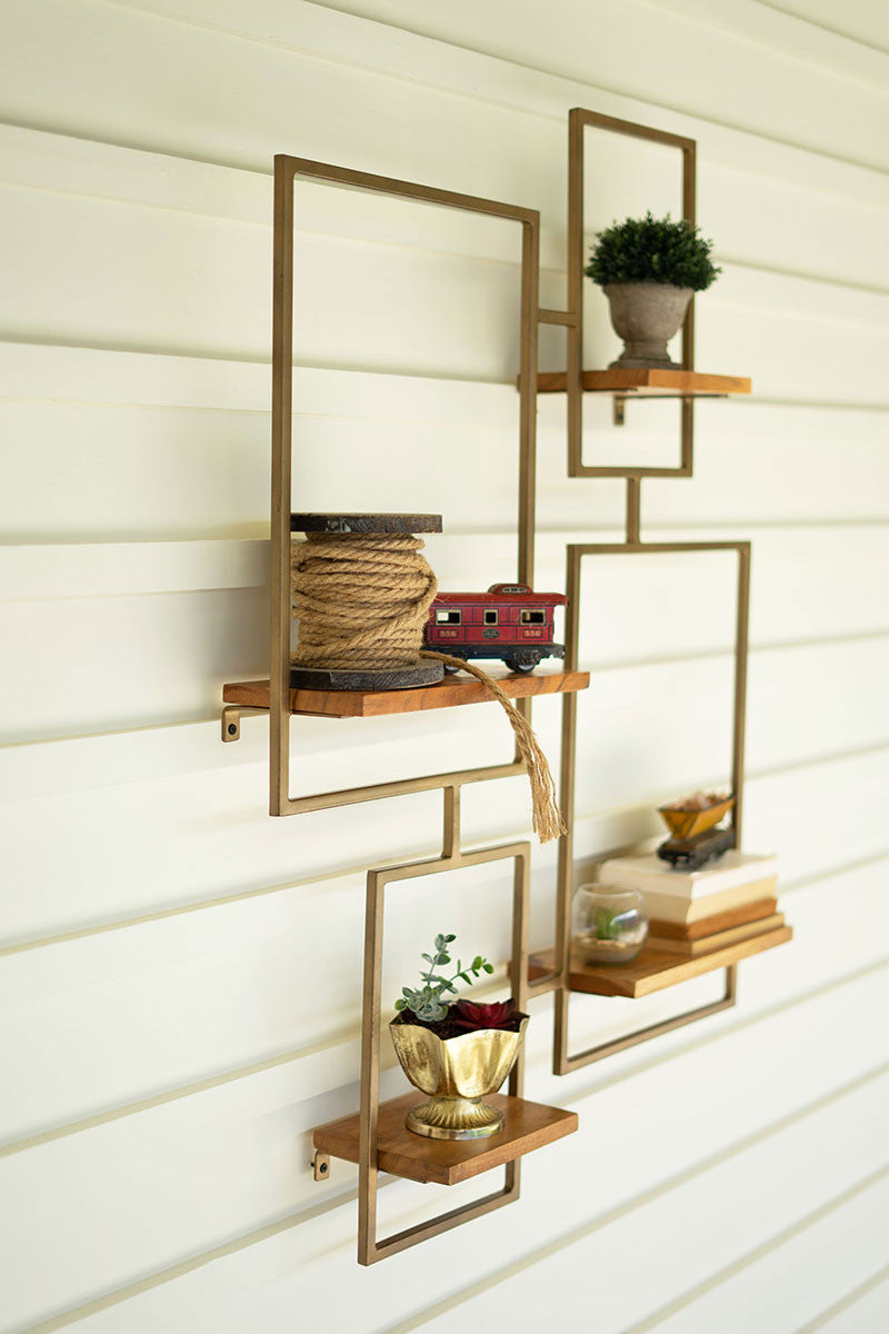 IRON AND WOOD WALL UNIT WITH 4 SHELVES